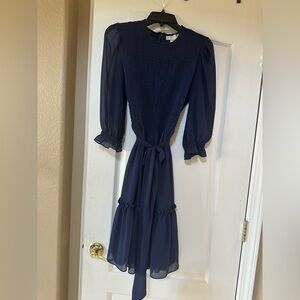 Rachel Parcell Blue Mock Neck Smocked Sleeve Dress